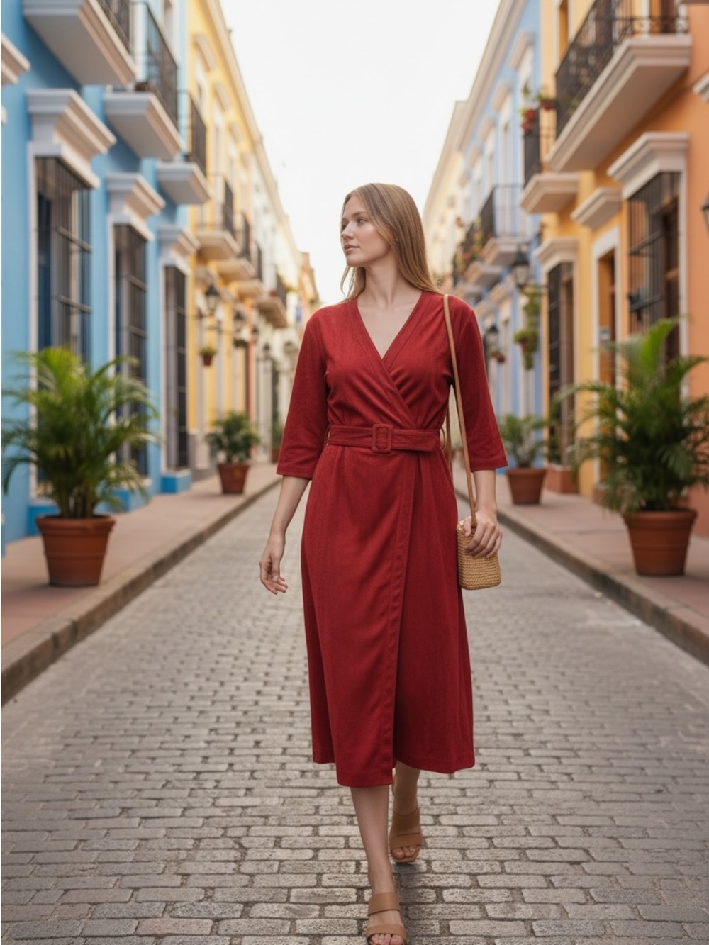 Eva Mendes by New York & Company Small Red Belted Suede Wrap Dress $89.95
